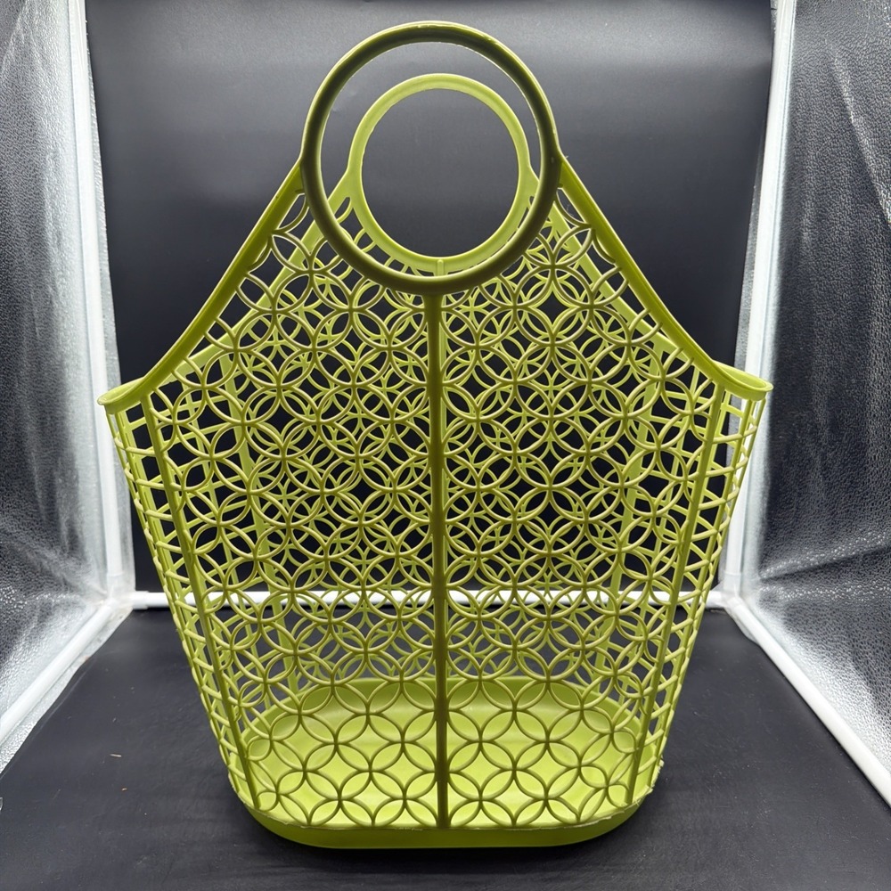 VTG Shamrock Neatway Plastic Jelly Beach Tote Bag Basket, MCM Starburst, Green